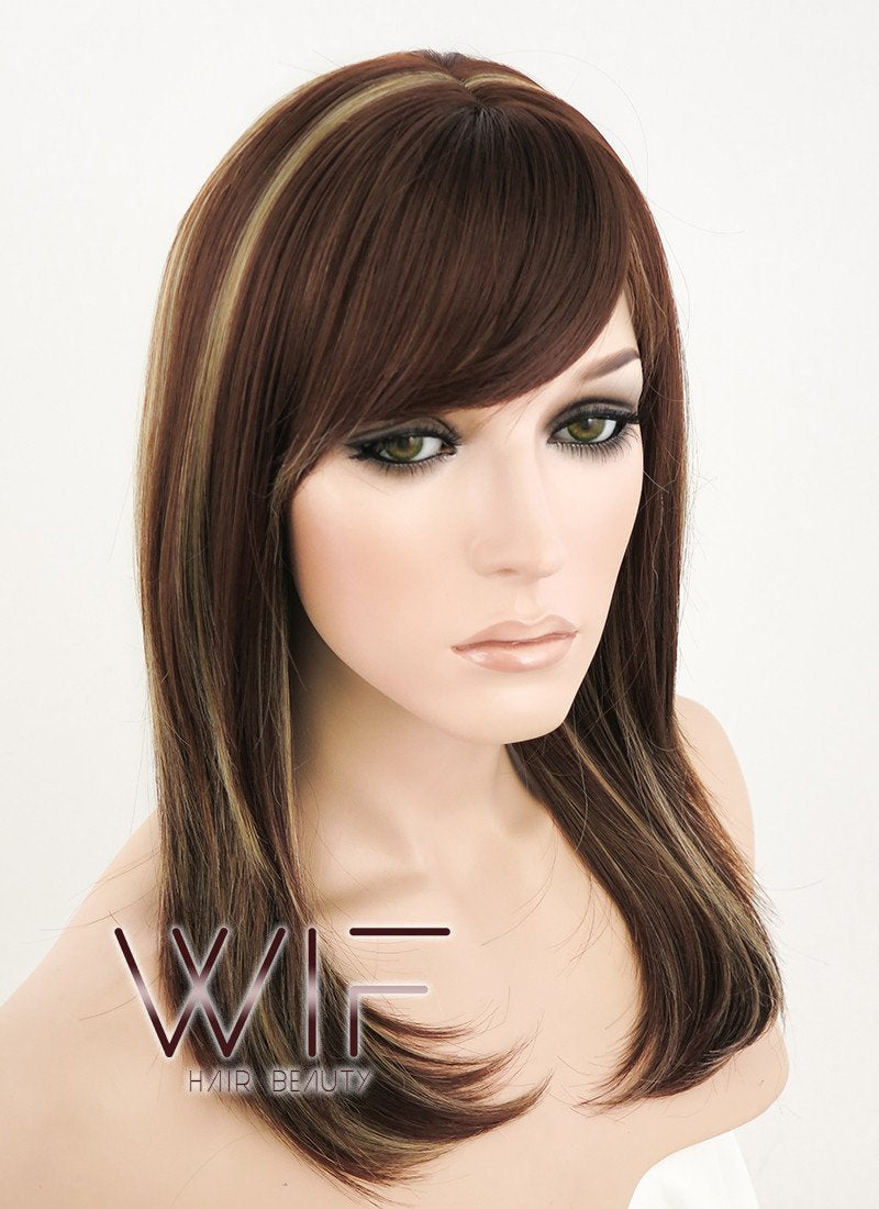 17" Straight Brown Mixed Blonde Synthetic Wig NW068