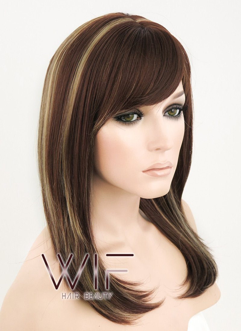 17" Straight Brown Mixed Blonde Synthetic Wig NW068