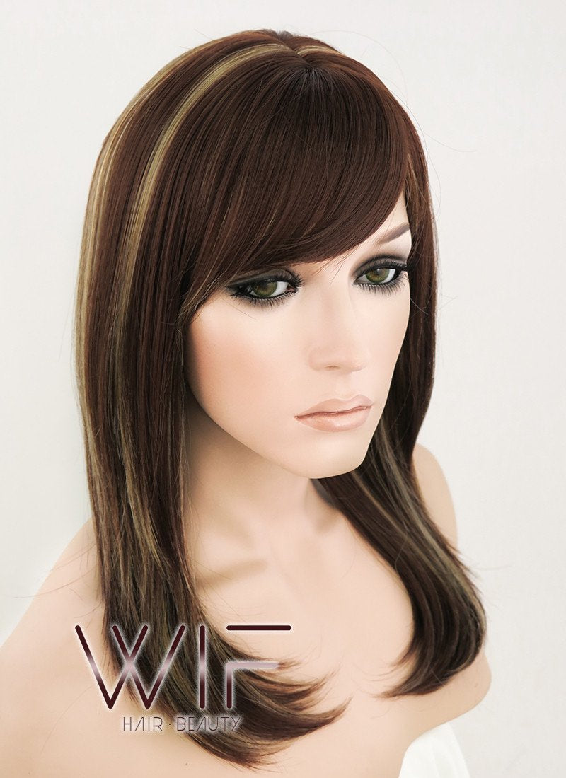 17" Straight Brown Mixed Blonde Synthetic Wig NW068