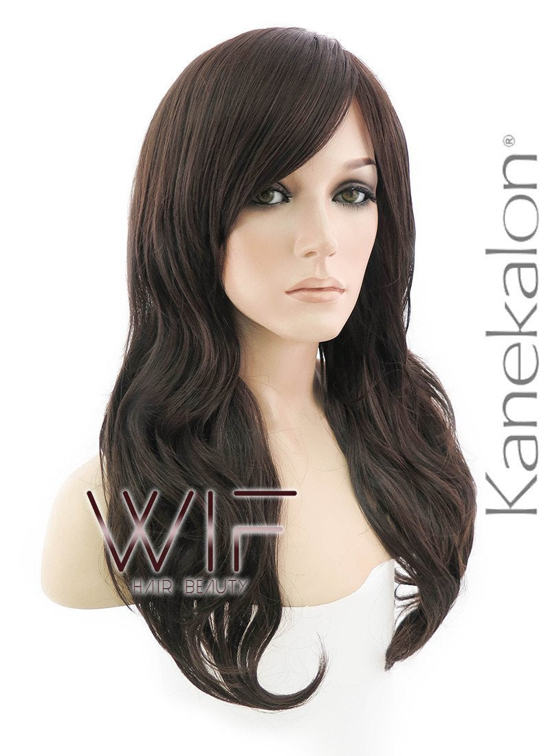 24" Wavy Mixed Brown Synthetic Wig NW091