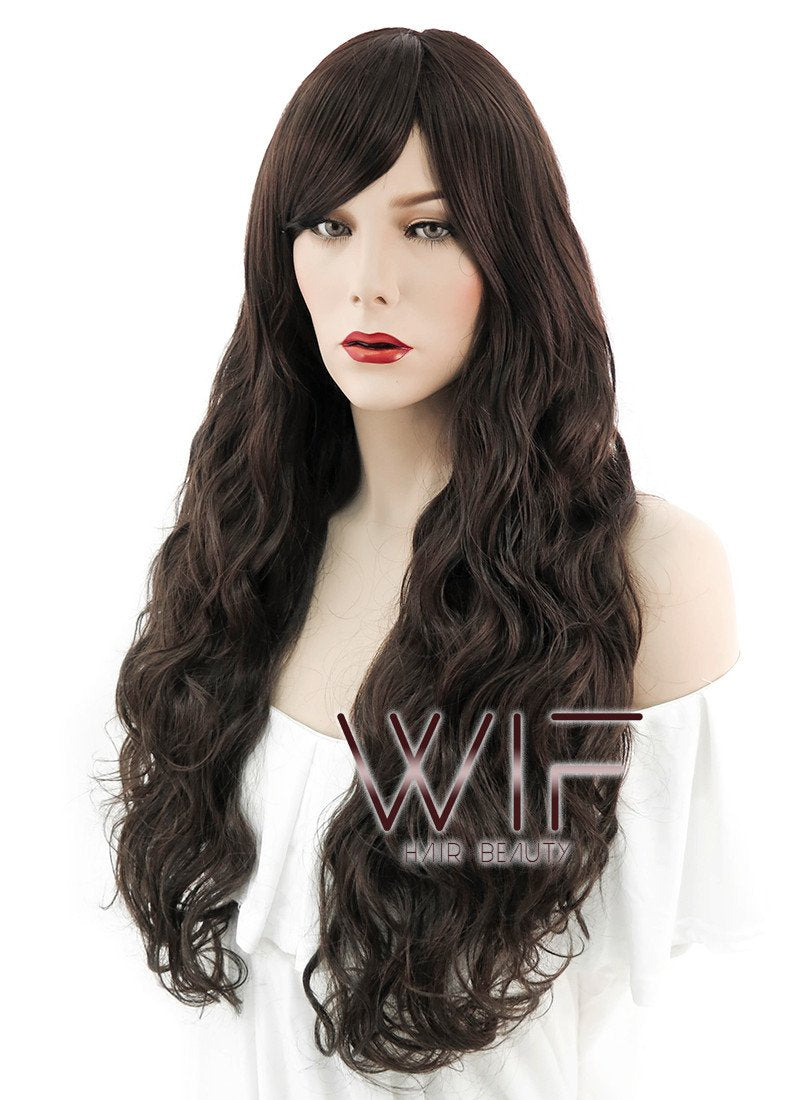 25" Wavy Dark Brown Synthetic Wig NW045