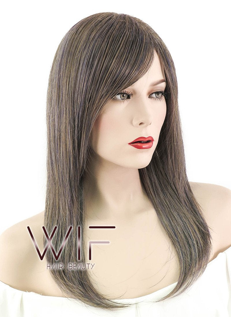 24" Straight Ash Brown Mixed Blue Synthetic Wig NW088