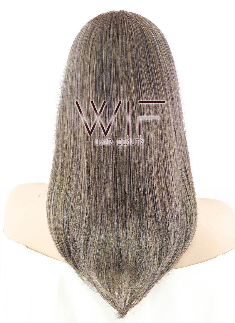 24" Straight Ash Brown Mixed Blue Synthetic Wig NW088
