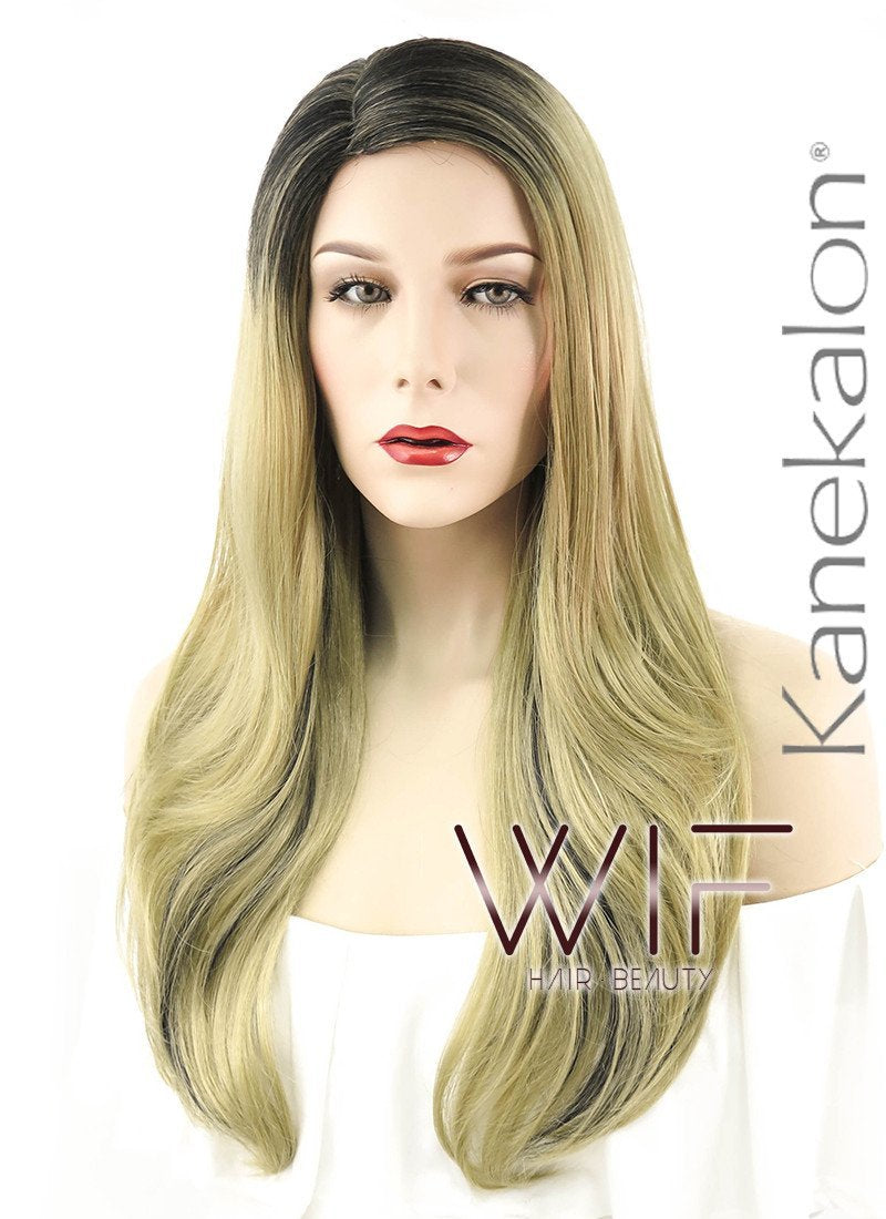 28" Straight Blonde Mixed Black Synthetic Wig NW089