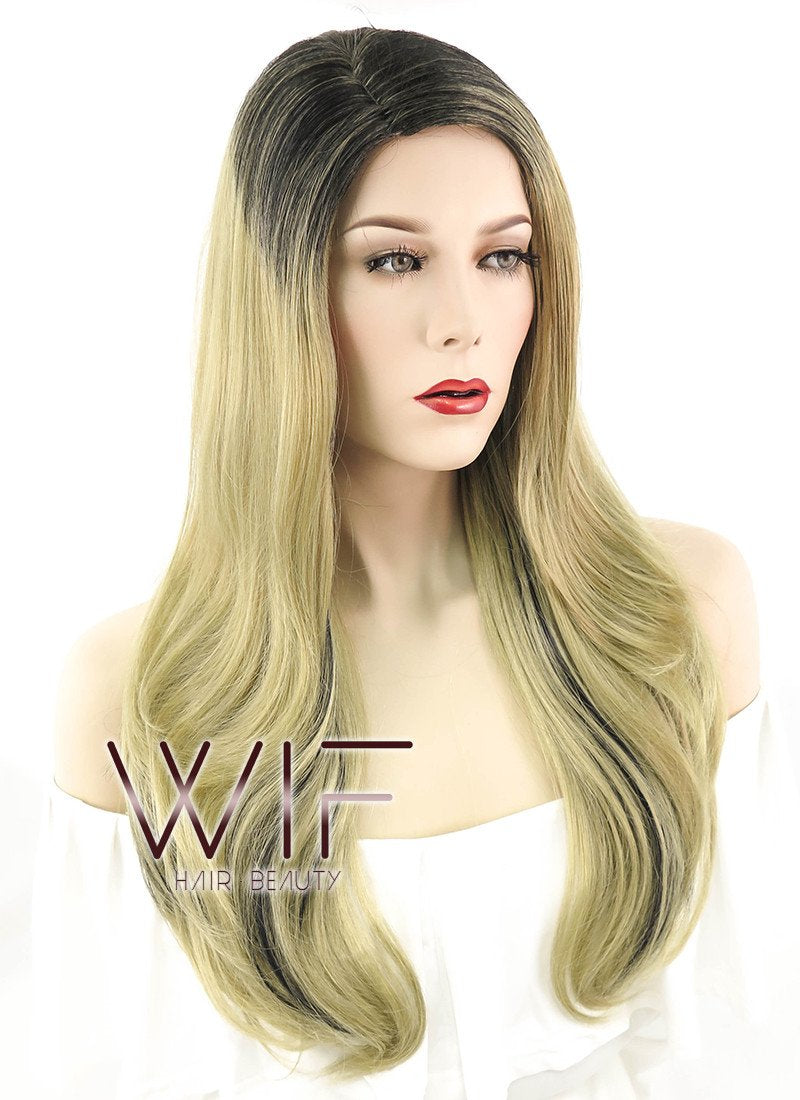 28" Straight Blonde Mixed Black Synthetic Wig NW089