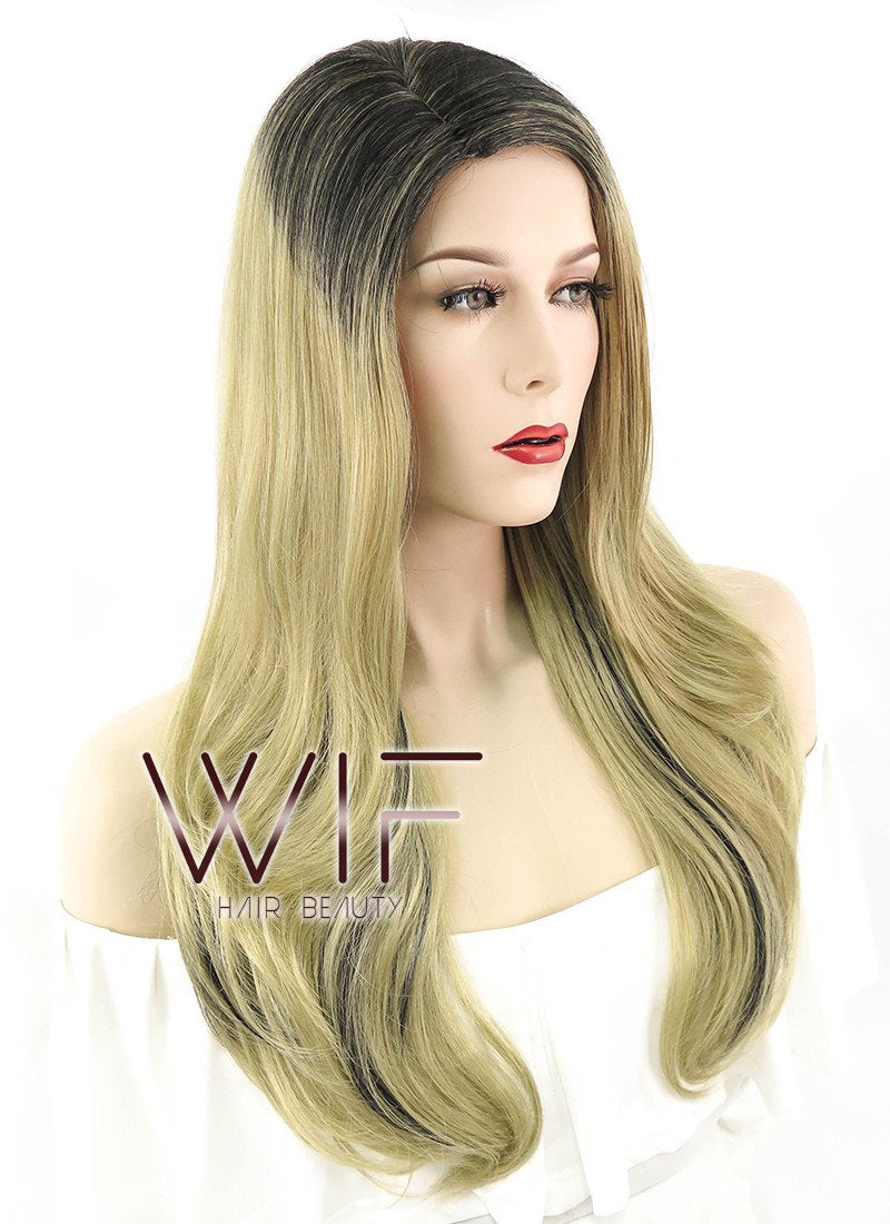 28" Straight Blonde Mixed Black Synthetic Wig NW089