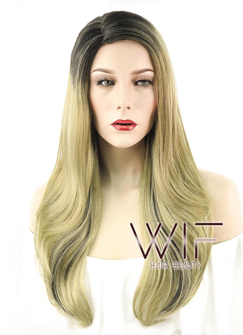 28" Straight Blonde Mixed Black Synthetic Wig NW089