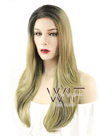 28" Straight Blonde Mixed Black Synthetic Wig NW089