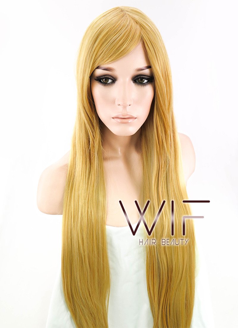 31" Straight Golden Blonde Synthetic Wig PL002