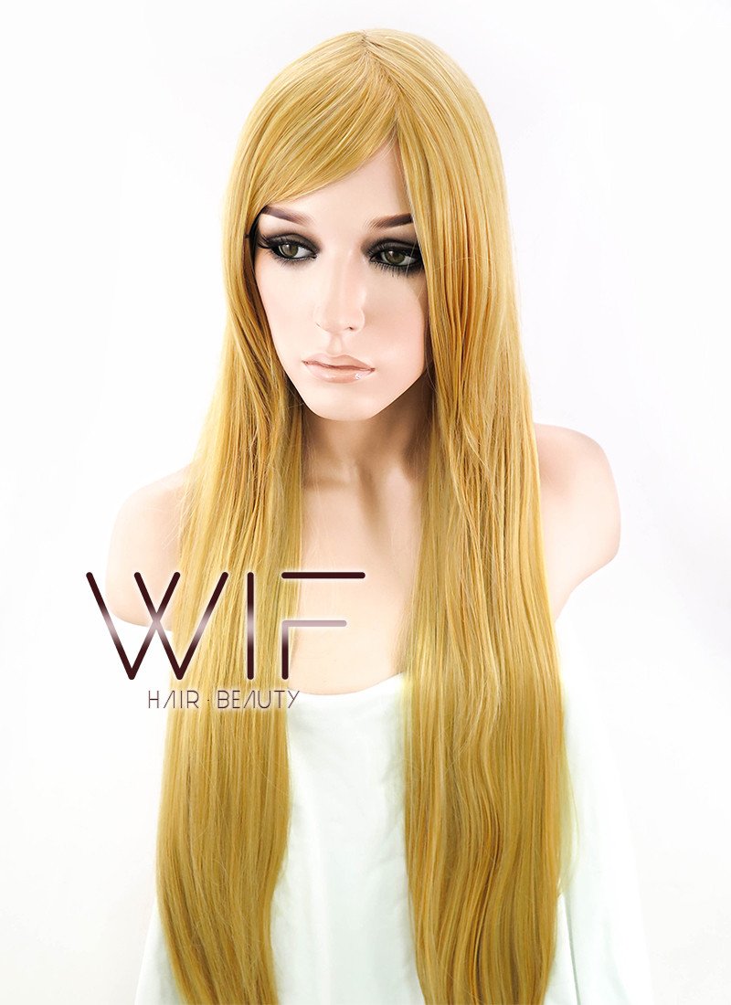31" Straight Golden Blonde Synthetic Wig PL002