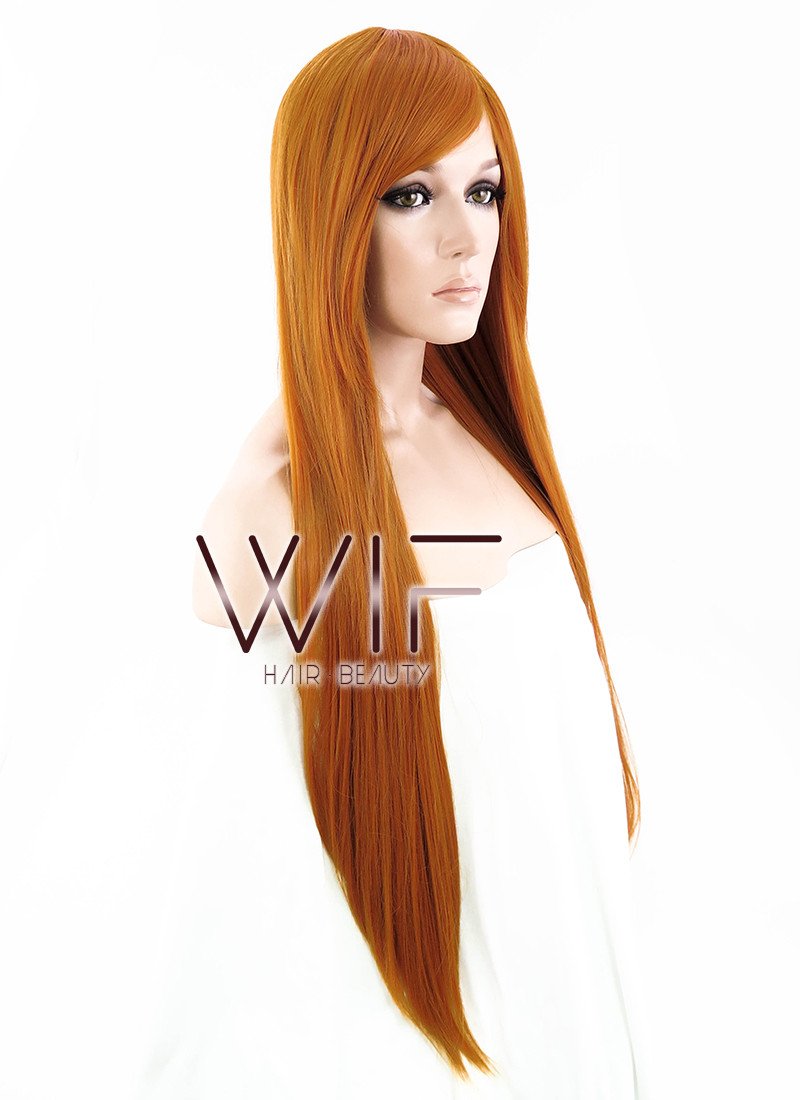 31" Straight Pumpkin Orange Synthetic Wig PL010
