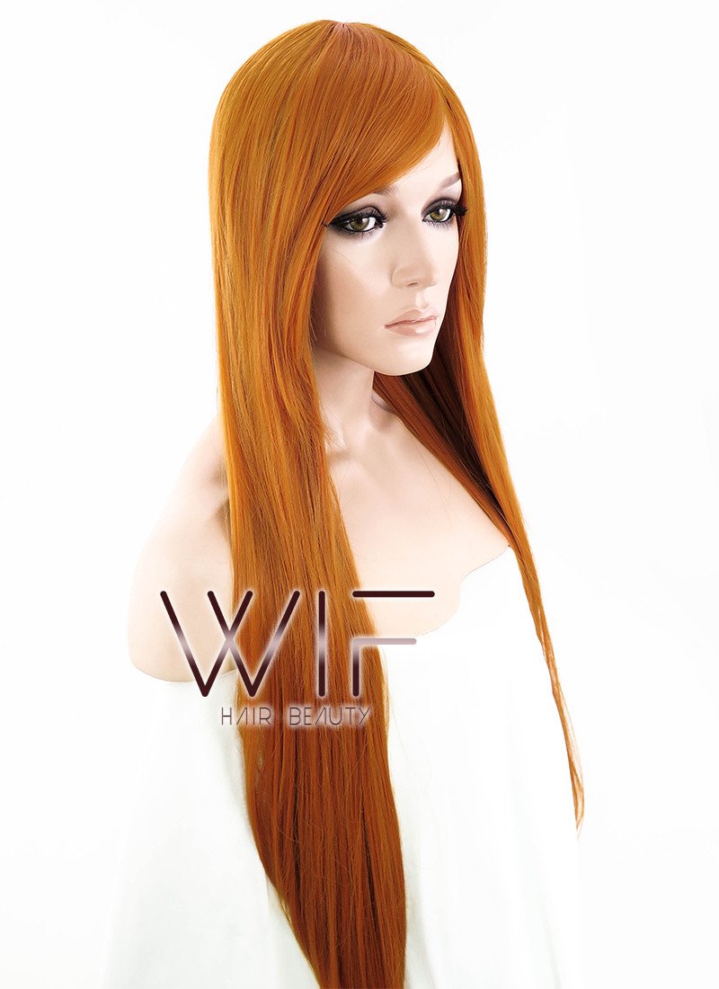 31" Straight Pumpkin Orange Synthetic Wig PL010