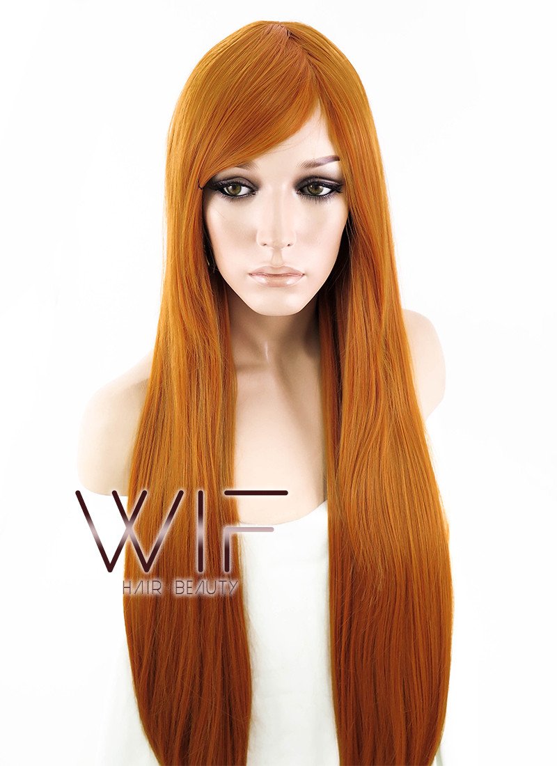 31" Straight Pumpkin Orange Synthetic Wig PL010
