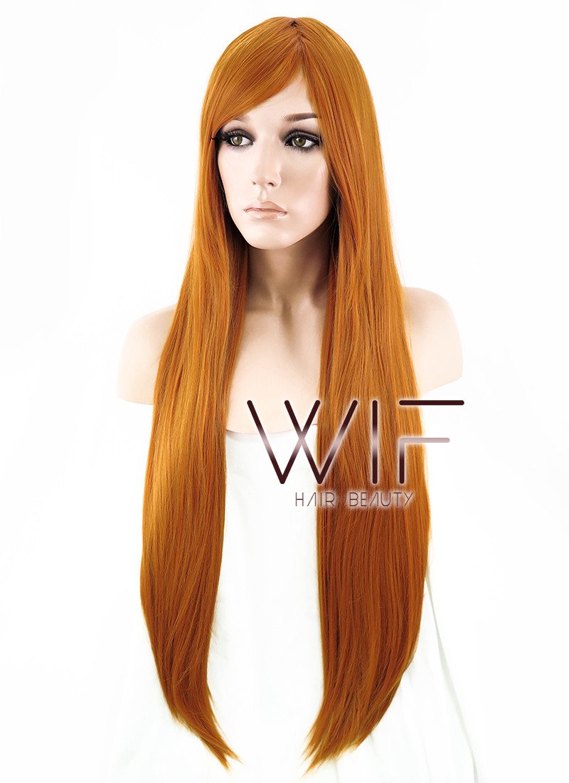 31" Straight Pumpkin Orange Synthetic Wig PL010