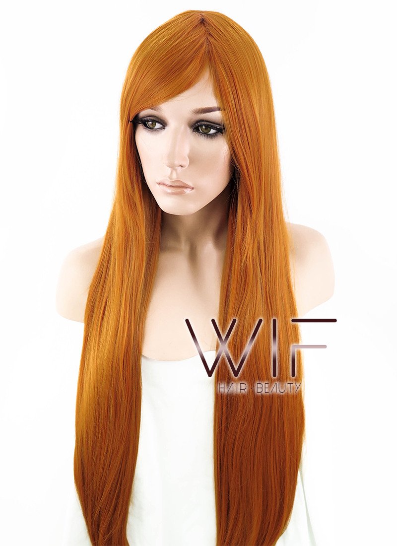 31" Straight Pumpkin Orange Synthetic Wig PL010