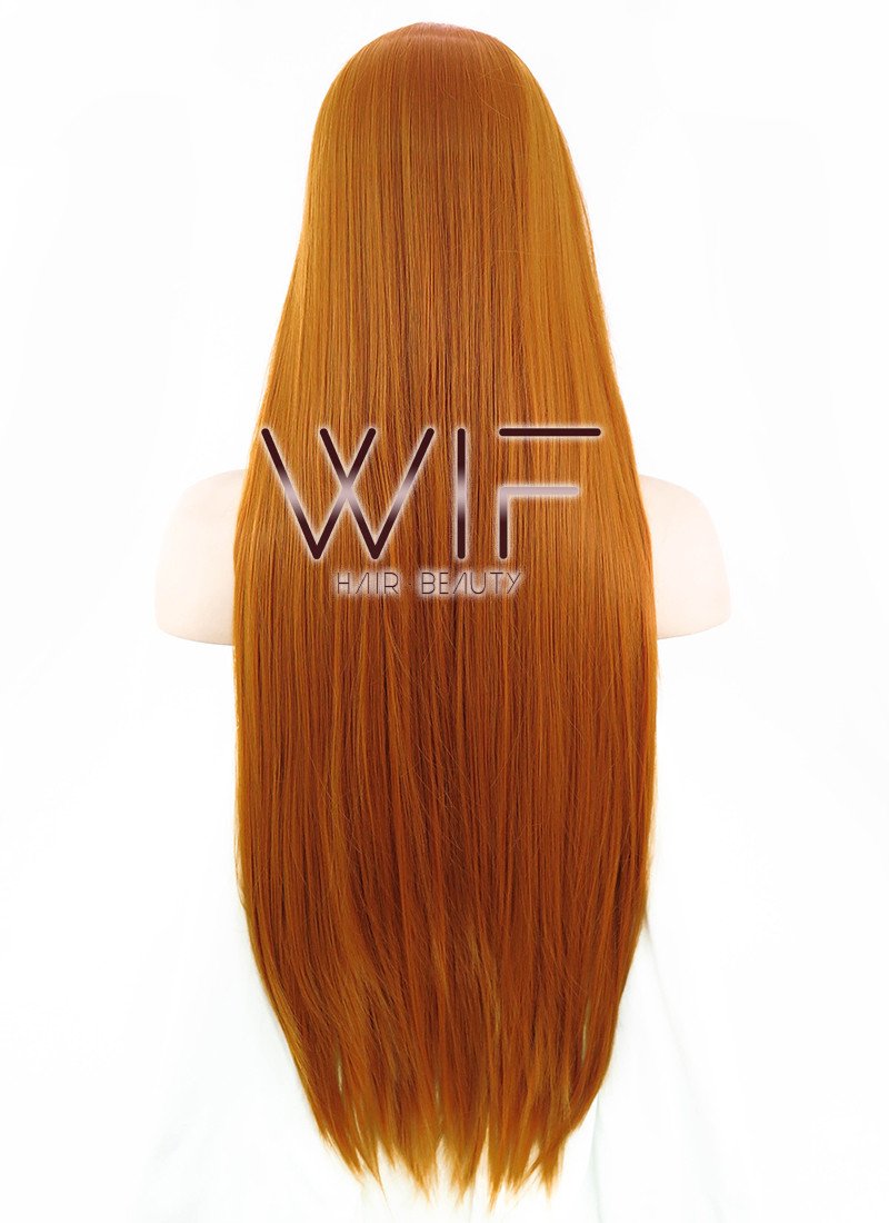 31" Straight Pumpkin Orange Synthetic Wig PL010
