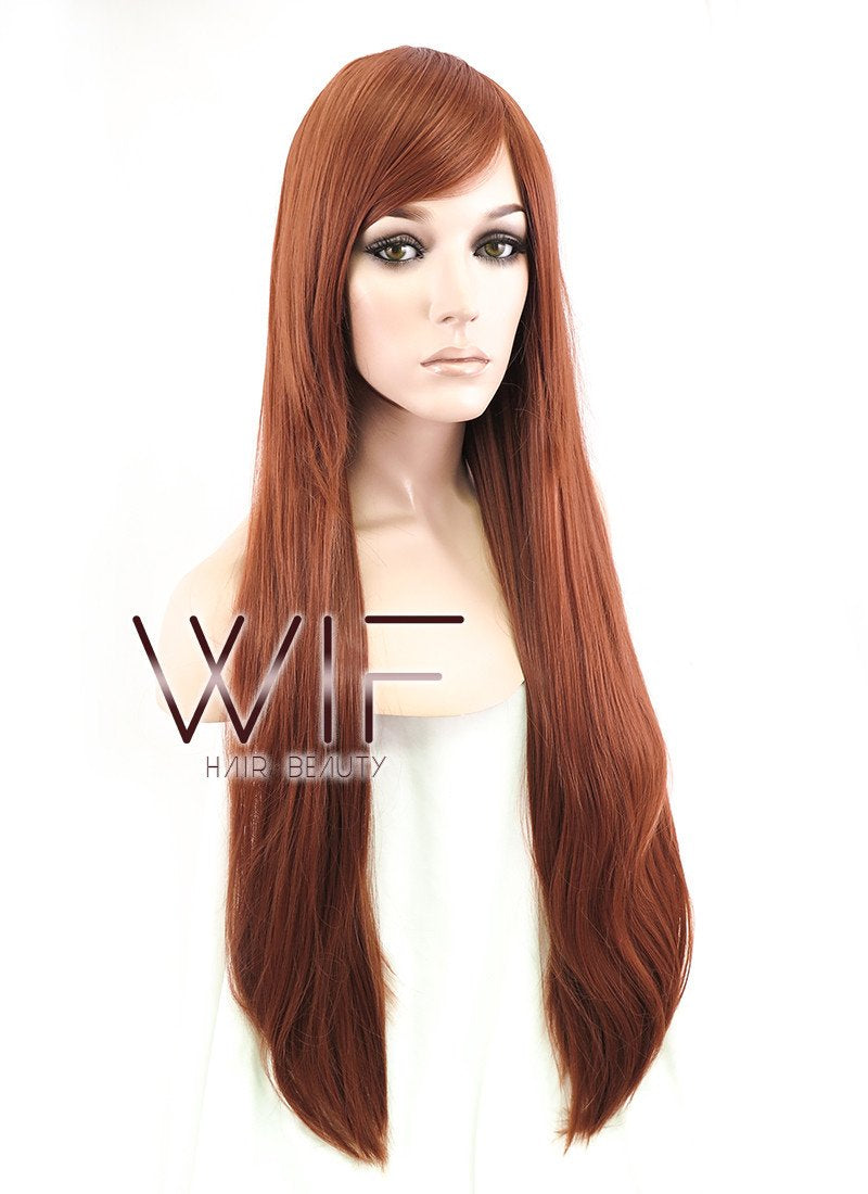 31" Straight Auburn Brown Synthetic Wig PL013