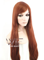 31" Straight Auburn Brown Synthetic Wig PL013