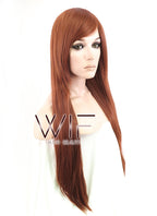 31" Straight Auburn Brown Synthetic Wig PL013