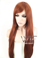 31" Straight Auburn Brown Synthetic Wig PL013