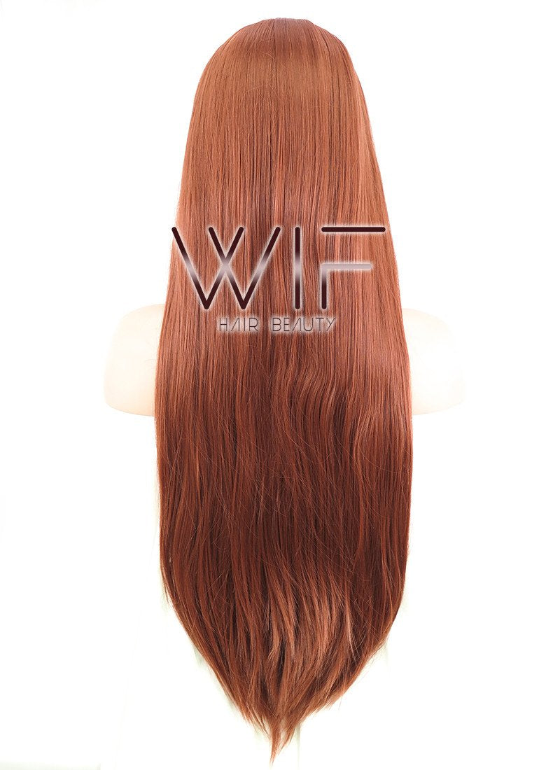 31" Straight Auburn Brown Synthetic Wig PL013