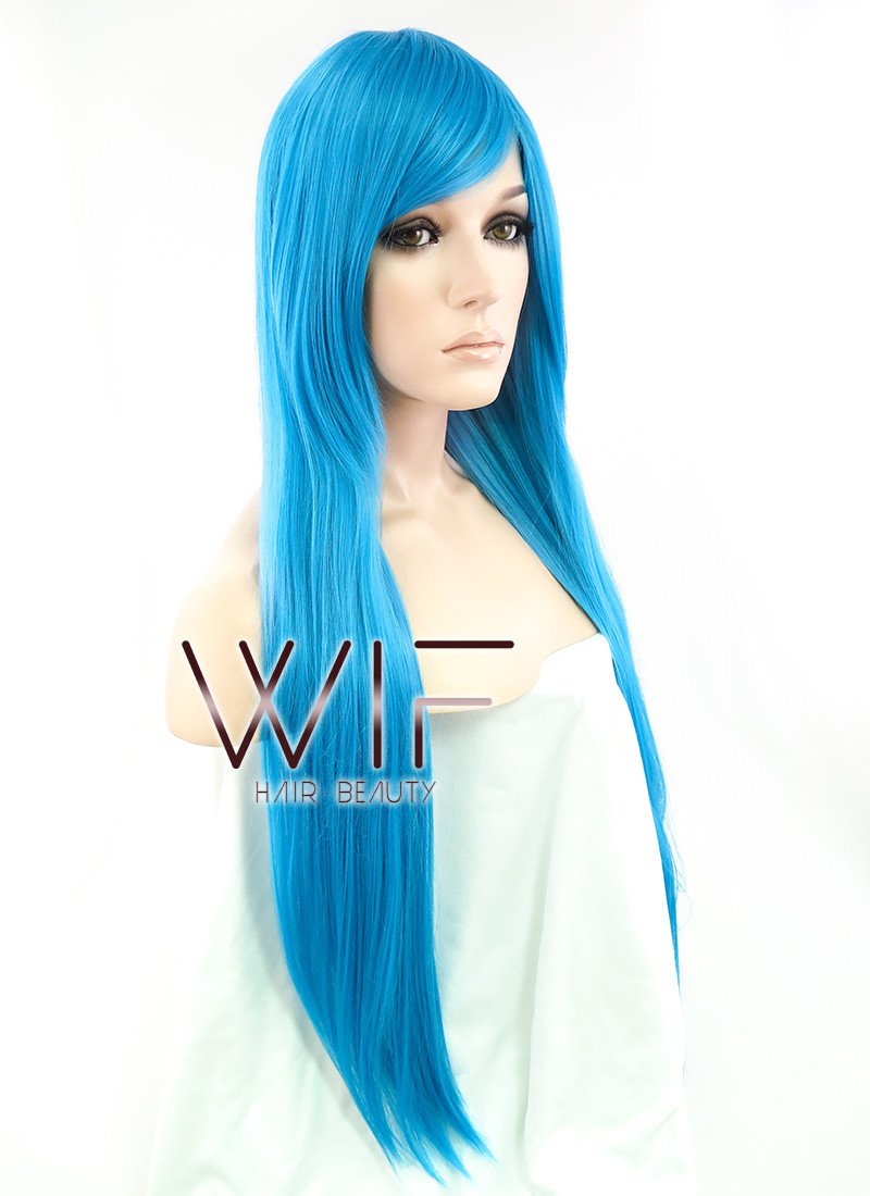 31" Straight Peacock Blue Synthetic Wig PL014