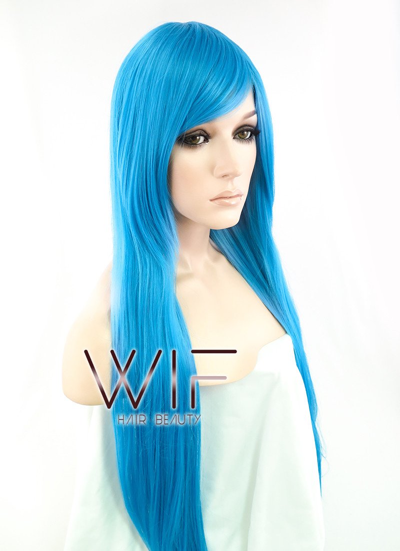31" Straight Peacock Blue Synthetic Wig PL014
