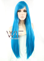 31" Straight Peacock Blue Synthetic Wig PL014