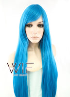 31" Straight Peacock Blue Synthetic Wig PL014