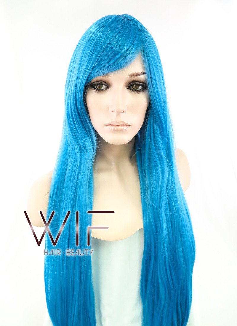 31" Straight Peacock Blue Synthetic Wig PL014
