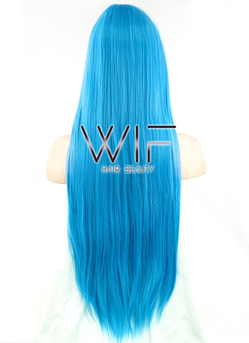 31" Straight Peacock Blue Synthetic Wig PL014