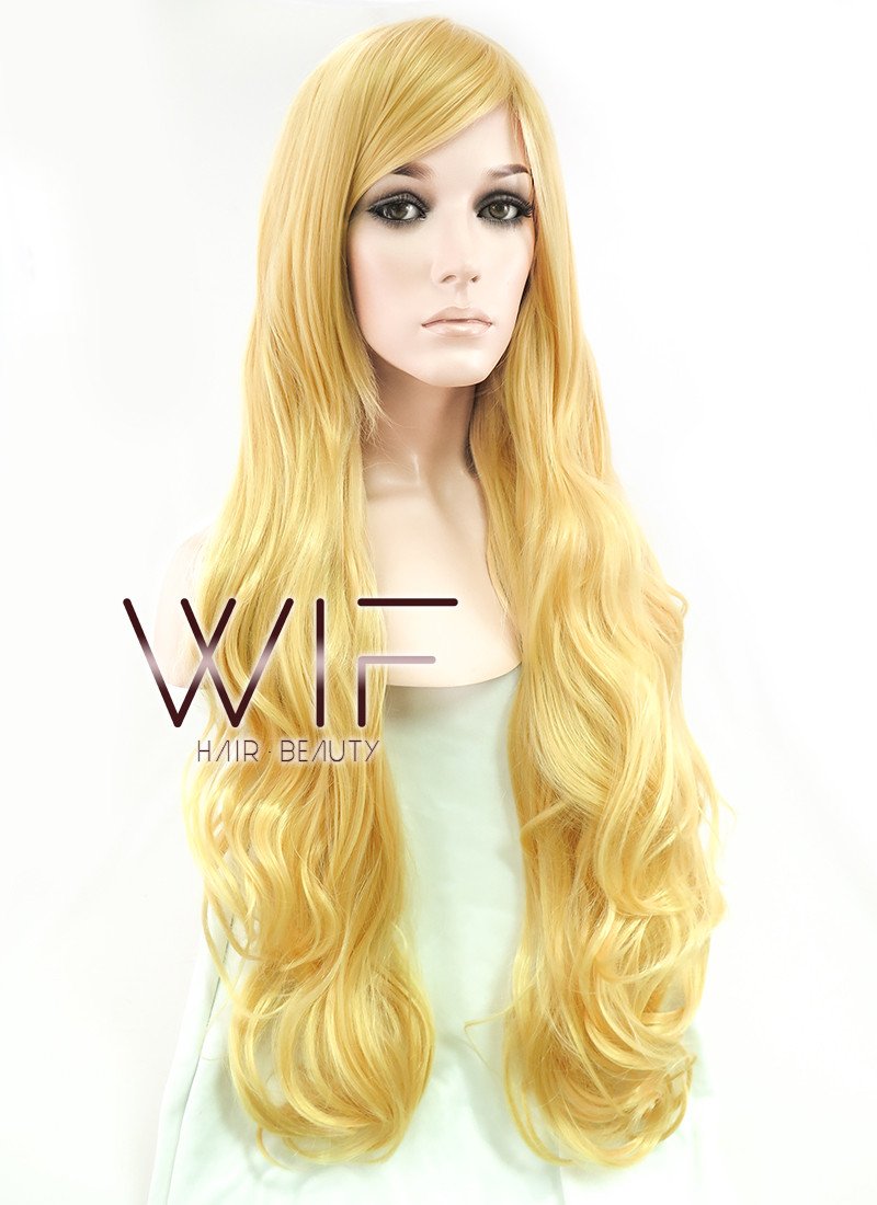 31" Long Curly Golden Blonde Fashion Synthetic Hair Wig PL033A
