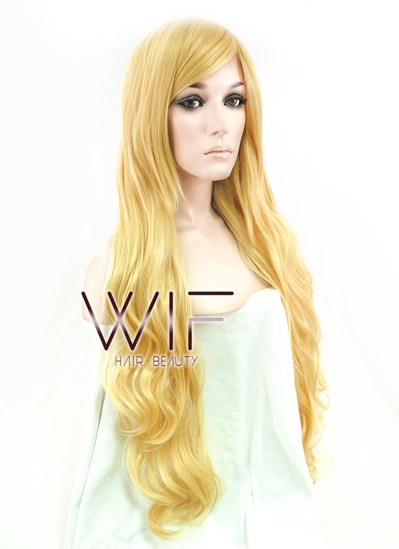 31" Long Curly Golden Blonde Fashion Synthetic Hair Wig PL033A
