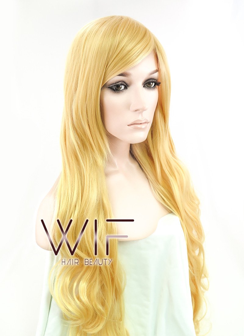 31" Long Curly Golden Blonde Fashion Synthetic Hair Wig PL033A