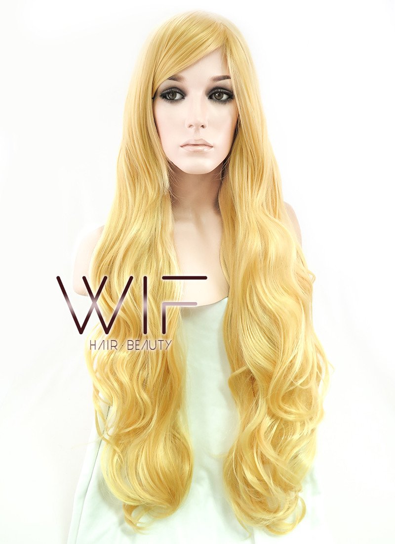 31" Long Curly Golden Blonde Fashion Synthetic Hair Wig PL033A