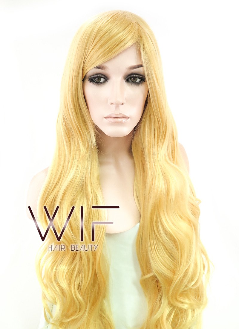 31" Long Curly Golden Blonde Fashion Synthetic Hair Wig PL033A