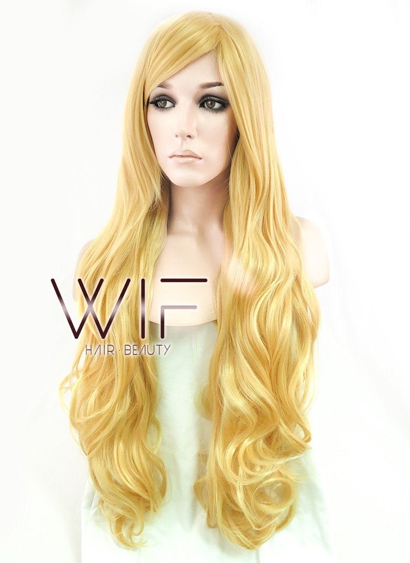 31" Long Curly Golden Blonde Fashion Synthetic Hair Wig PL033A