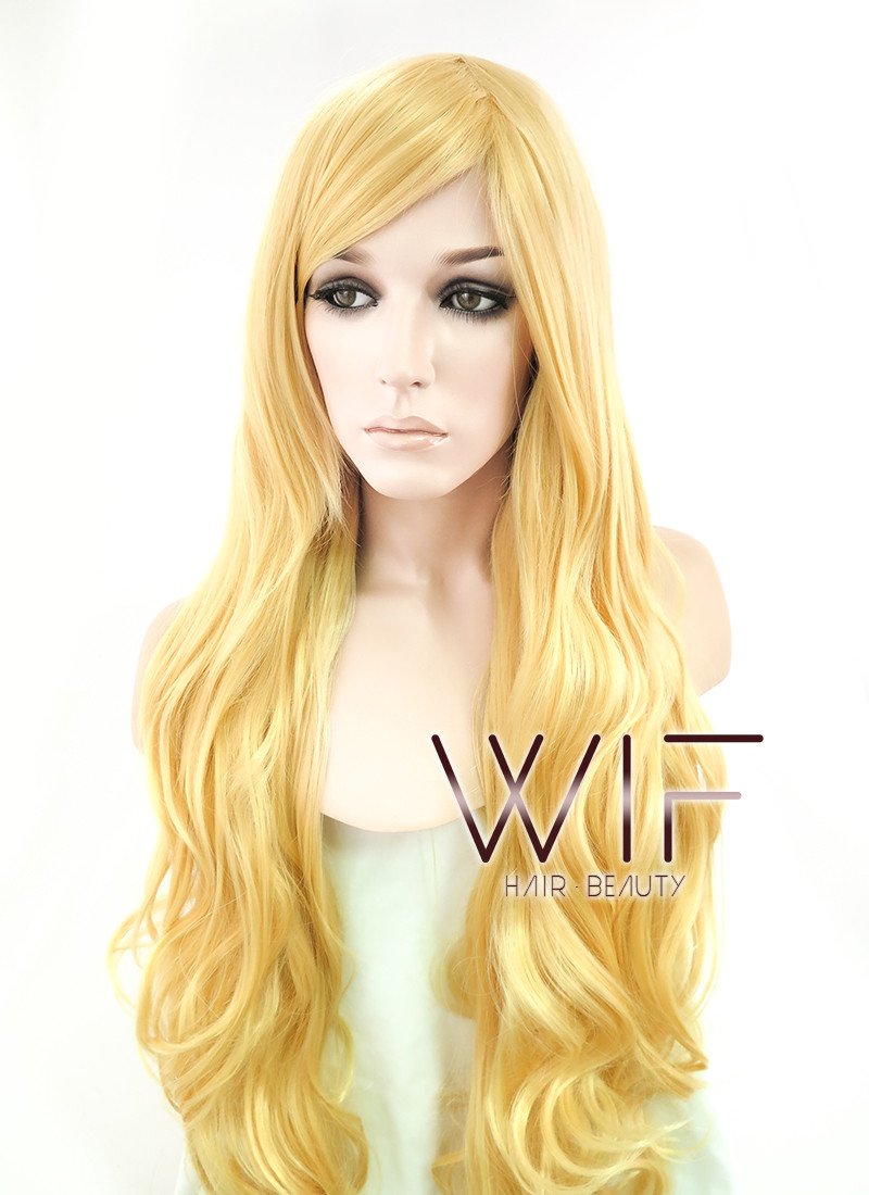 31" Long Curly Golden Blonde Fashion Synthetic Hair Wig PL033A
