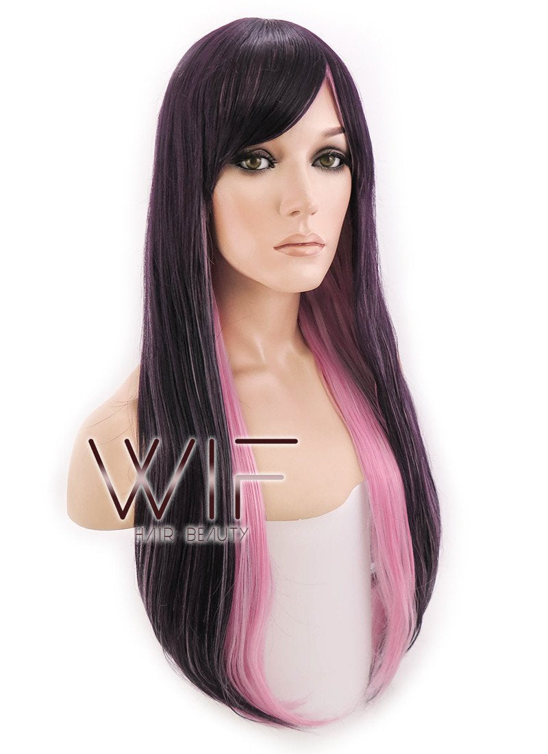 28" Straight Purple Mixed Pink Synthetic Wig PL291