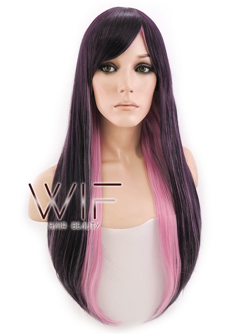 28" Straight Purple Mixed Pink Synthetic Wig PL291
