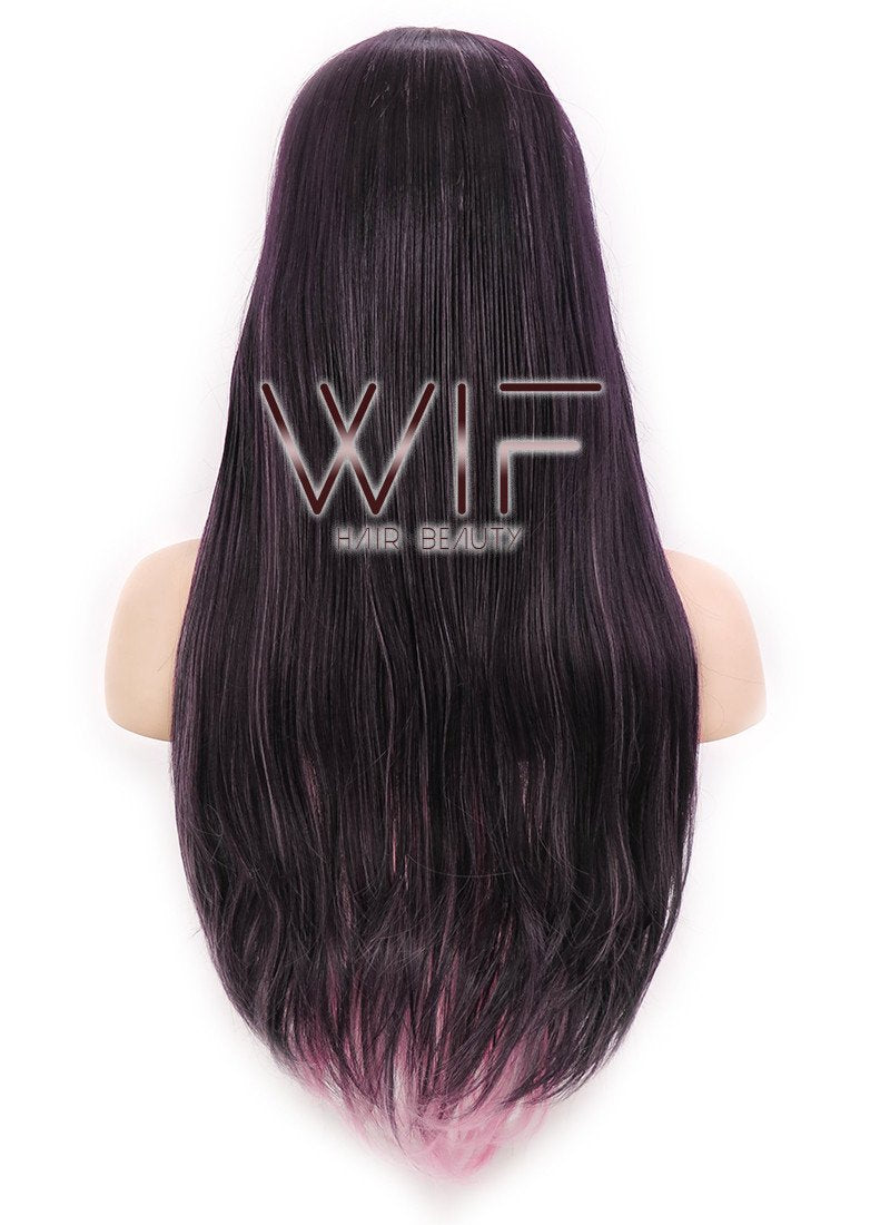 28" Straight Purple Mixed Pink Synthetic Wig PL291