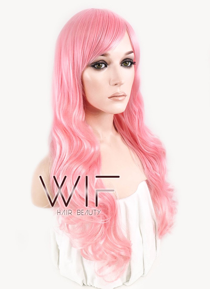 28" Wavy Pink Synthetic Wig PL304