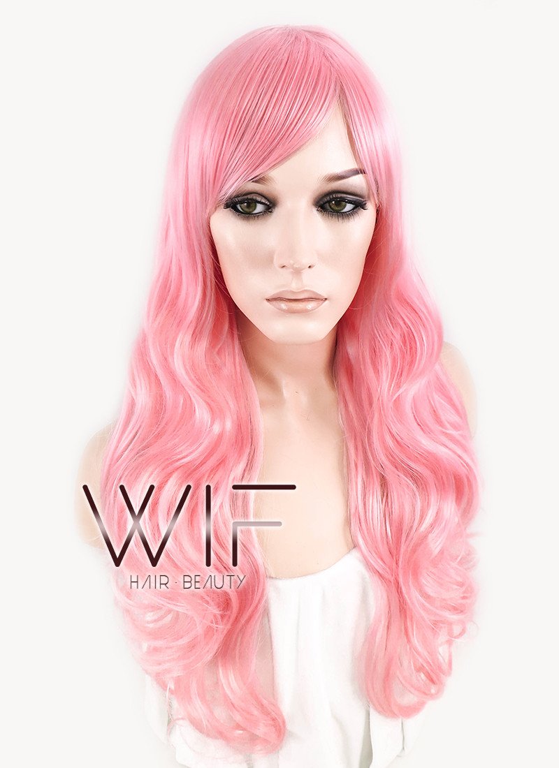 28" Wavy Pink Synthetic Wig PL304