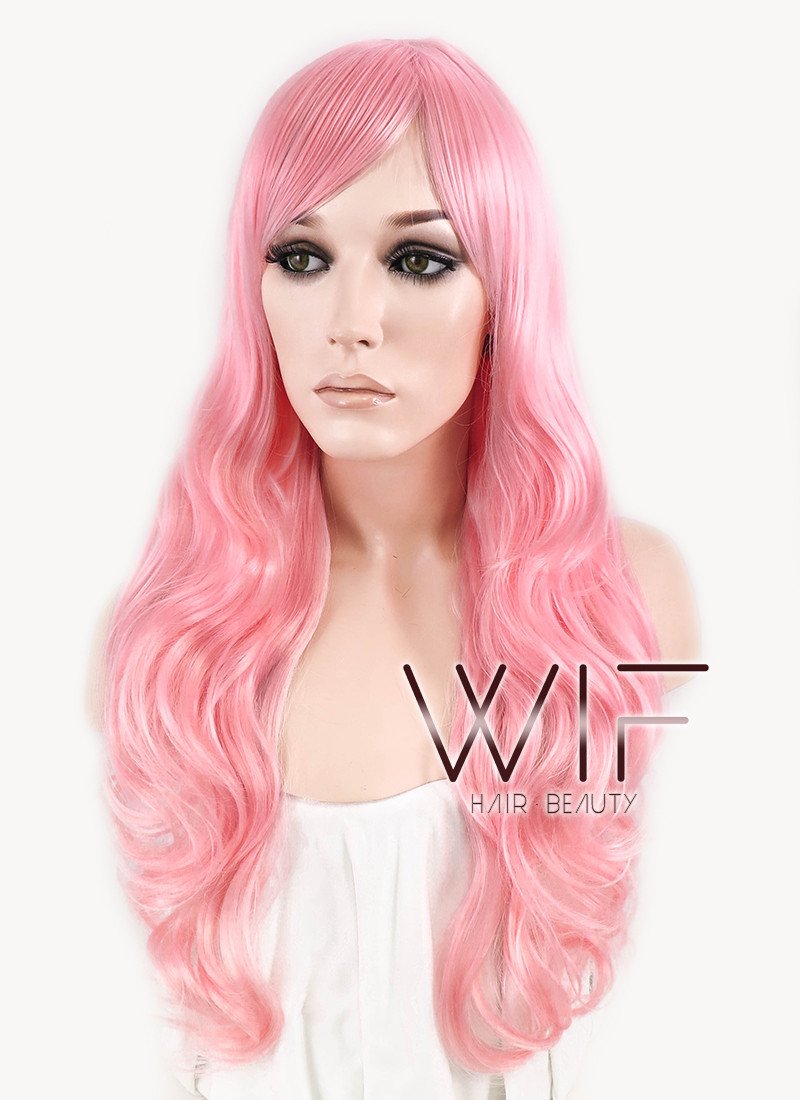 28" Wavy Pink Synthetic Wig PL304