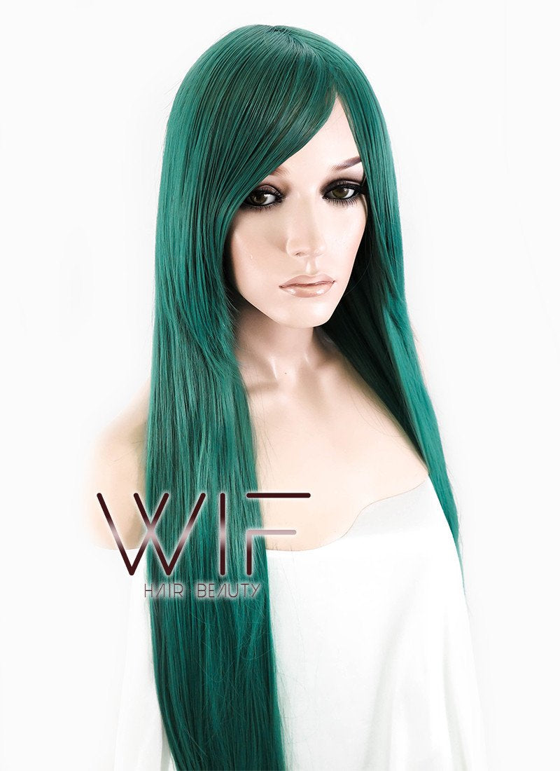 31" Straight Green Synthetic Wig PL476