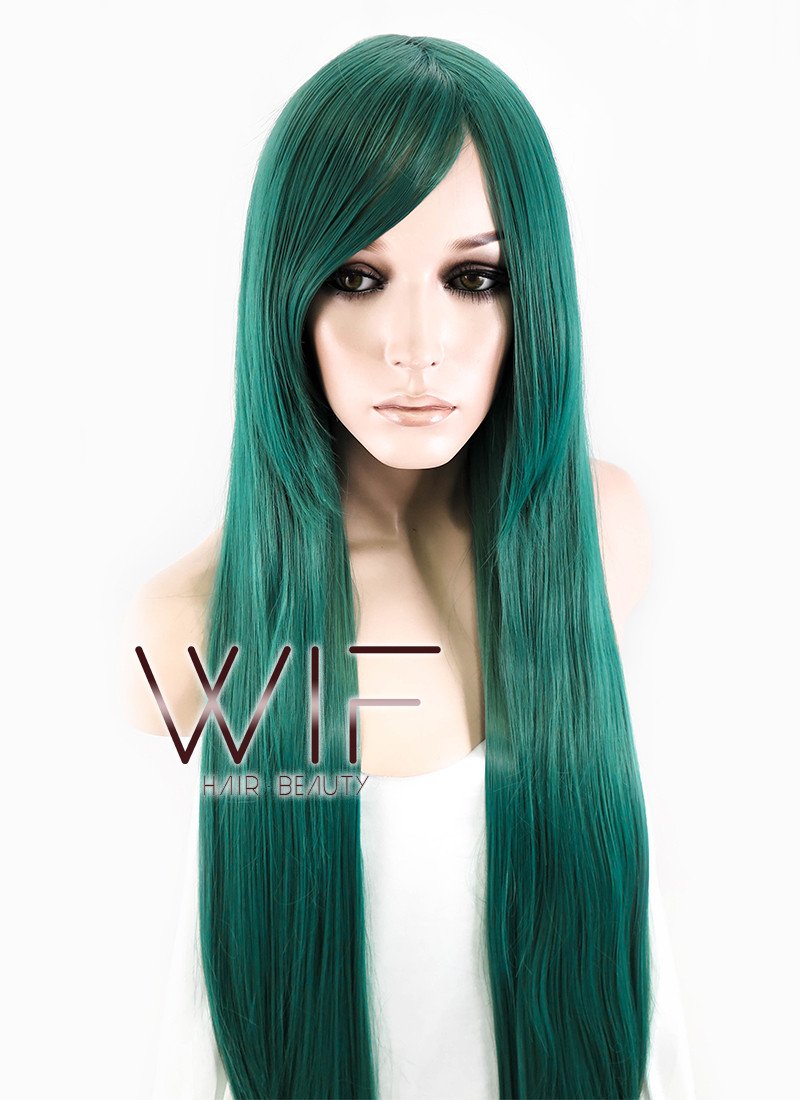 31" Straight Green Synthetic Wig PL476