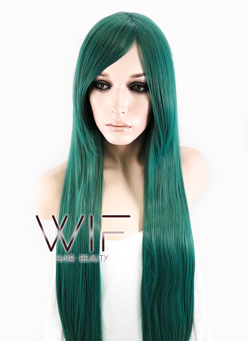 31" Straight Green Synthetic Wig PL476