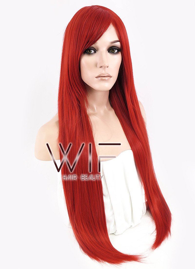 31" Straight Red Synthetic Wig PL352