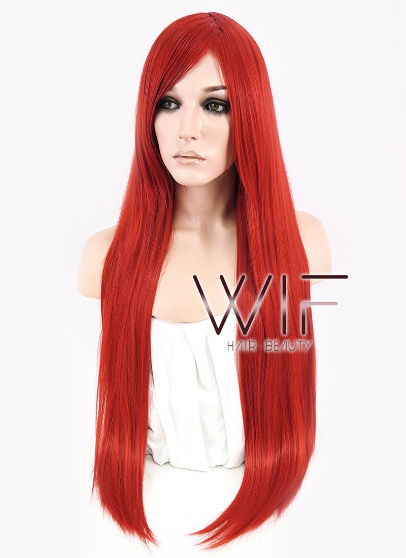 31" Straight Red Synthetic Wig PL352