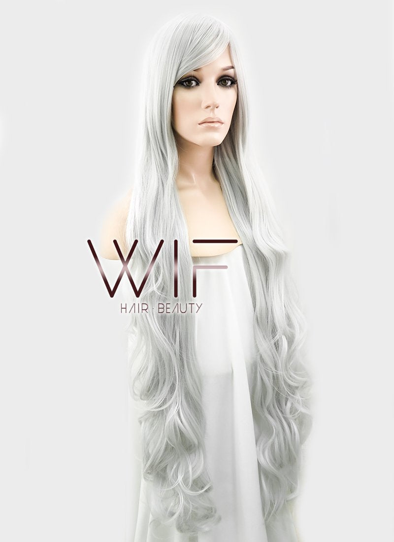 39" Wavy Silver White Synthetic Wig PL368